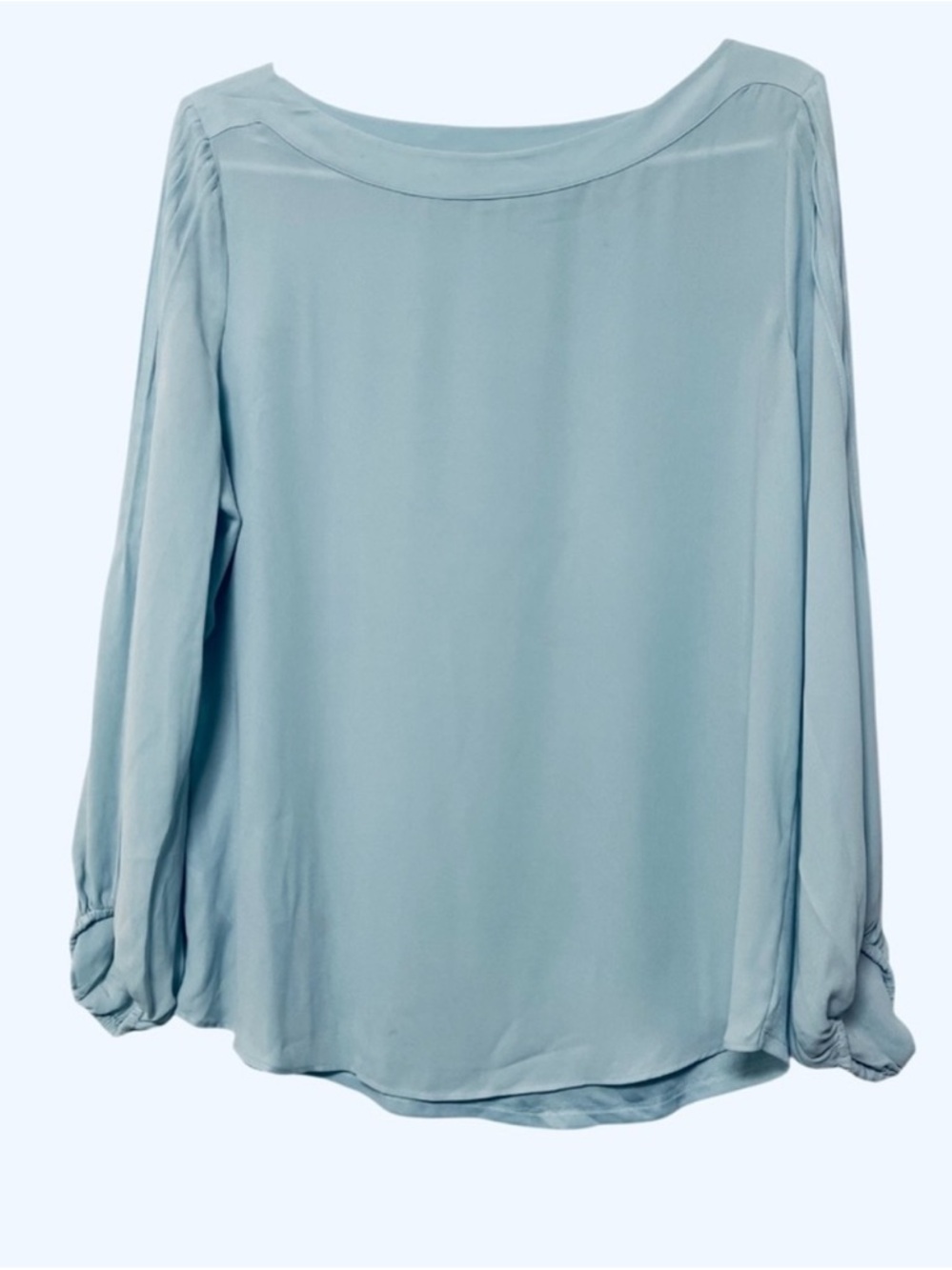ANN TAYLOR BLOUSE BOAT COLLAR LANTERN SLEEVE PLEATED WOMEN BLUE COLOR SIZE LARGE